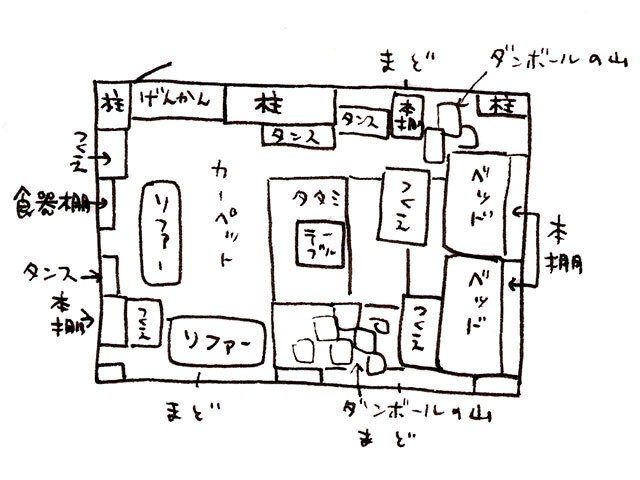 原田さんの部屋の間取り図(2001年作成の写真＆インタビュー集より)